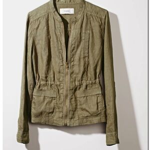 Caslon Olive Green 100% Linen Utility Jacket | Size M